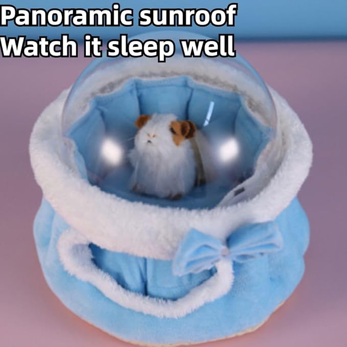 Hamster Nest Pet Warm Hamster Guinea Pig Cave Beds with Transparent Cover Small Pet Winter Bed Guinea Pig Hamster Rabbit Sleeping House Plush Cage Accessories (Grey,Large)