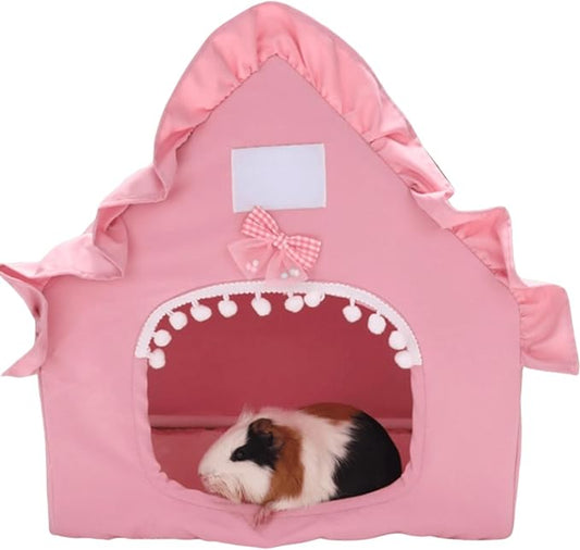 Bunny Tent Guinea Pig House Bed Cozy Hamster Cave Large Hideout for Dwarf Rabbits Hedgehog Bearded Dragon Nest Hamster Cage Accessories (Pink)
