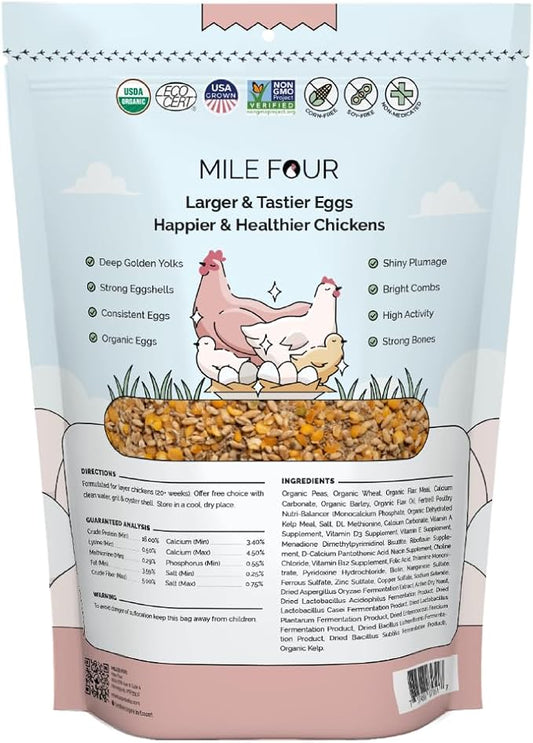 Organic Chicken Feed – Layer Whole Grain, Non-GMO, USA Grown, 16% Protein, Corn-Free, Soy-Free, Non-Medicated Feed for Chickens, 2 lb Sample