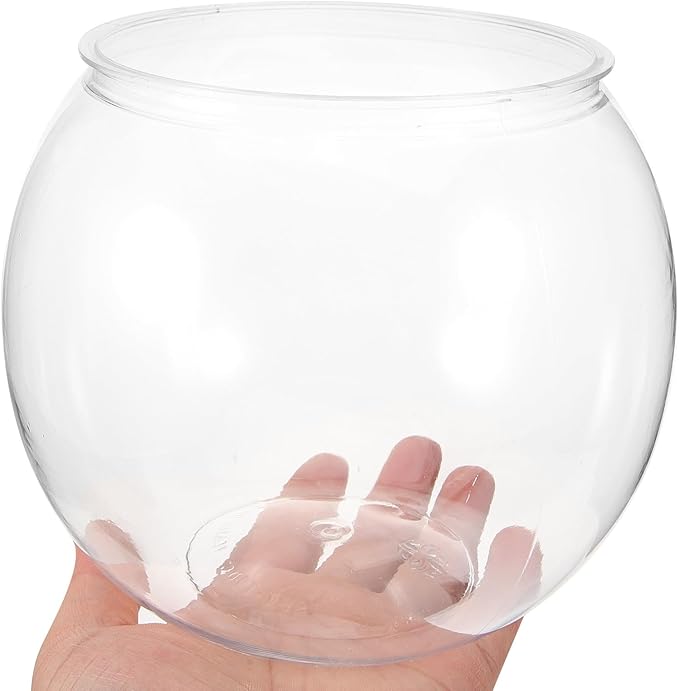 POPETPOP Small Fish Tank Goldfish Bowl - Transparent Plastic Round Bowl - Aquarium Terrarium Hydroponic Planter Fish Bowl for Centerpieces Goldfish Tank Desk Bookcase Decorations