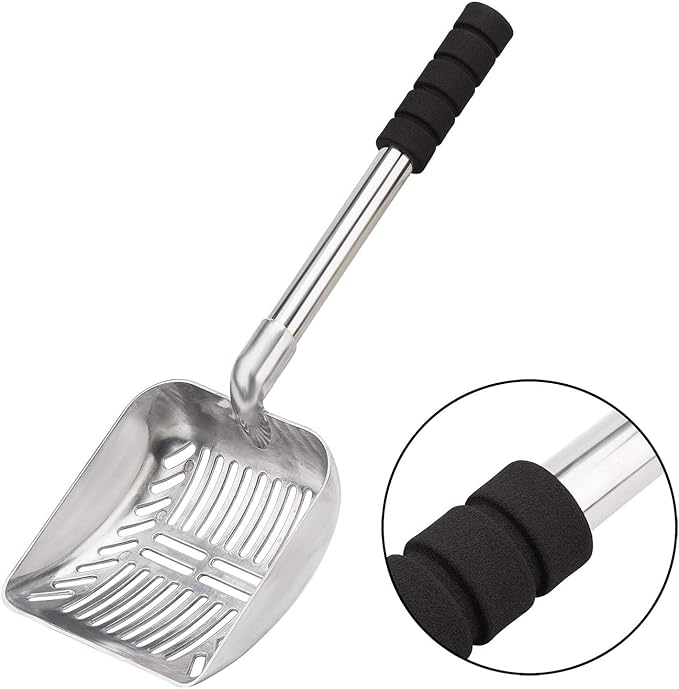 Yangbaga Metal Cat Litter Scoop with Deep Shovel&Long Handle,Detachable Stainless Steel Non-Stick Litter Sifter with Foam Padded Grip, No Bending Back Heavy Duty Cat Litter Scooper