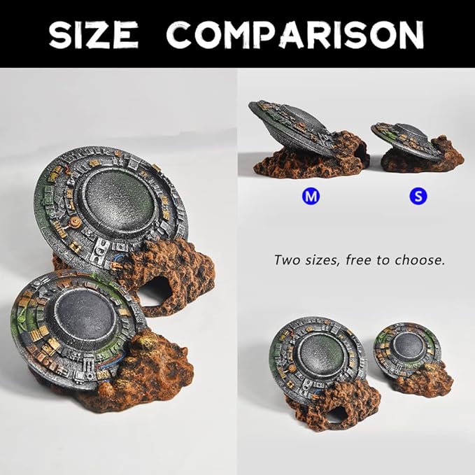 Aquarium Decorations-UFO Fish Tank Accessories for Betta Hide Flying Saucer Creative Small Fish Tank Decor Reptile Box Landscaping Ornament