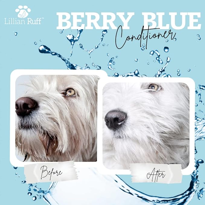 Lillian Ruff PRO Formula Berry Blue Brightening Dog Conditioner - Professional Whitening Conditioner, Hydrate Dry Skin, Soften, Detangle, Restore Shine - Provitamin B5, USA Made 128oz