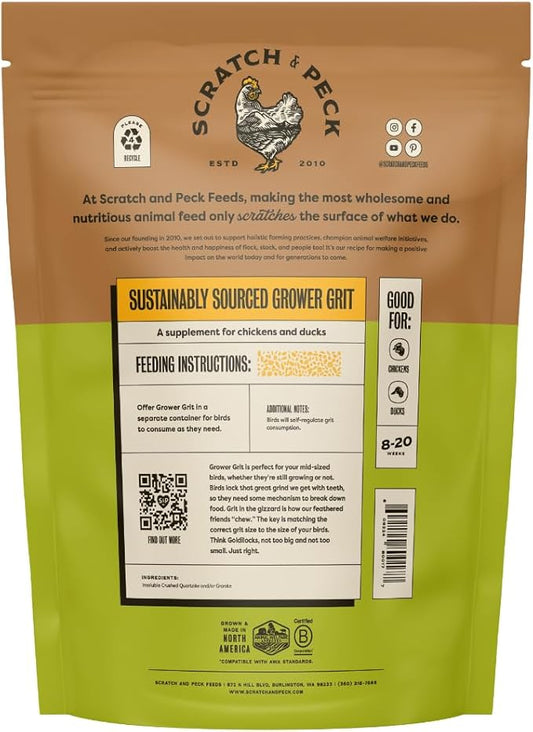 Scratch and Peck Grower Grit Supplement for Chickens and Ducks - 7 lbs Bag - Essential Supplement for Gizzard and Digestive Health - Sustainably Sourced
