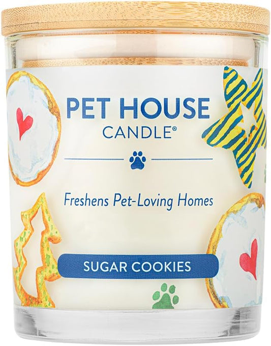 One Fur All Pet House Christmas Candles, Long Lasting, Clean Burning, Soy Wax Scented Pet Odor Candles, Sugar Cookie