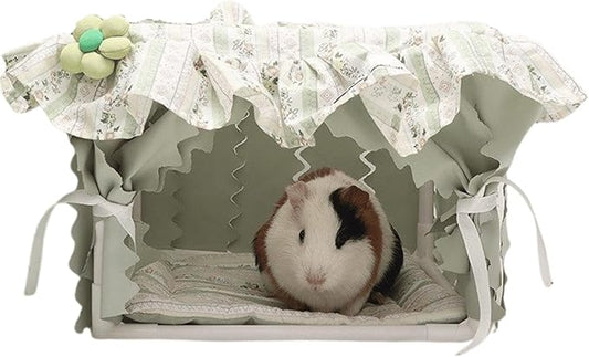 Guinea Pig Bed, Small Animal Bed Guinea Pig Hideout Sleeping Bed for Chinchilla Hamster Rat Guinea Pig Tent with Cushion for All Seasons (Green)