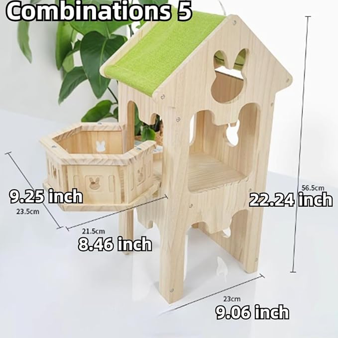 Wooden Guinea Pig Hideout, Bunny Houses and Hideouts Climbing Toys, Hamster Maze, Small Animal Accessories for Rabbit, Chinchilla, Rat, Mice, Gerbil (Combinations 5)
