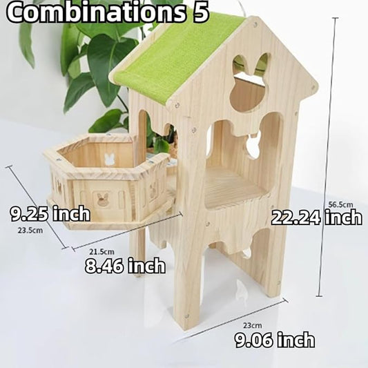 Wooden Guinea Pig Hideout, Bunny Houses and Hideouts Climbing Toys, Hamster Maze, Small Animal Accessories for Rabbit, Chinchilla, Rat, Mice, Gerbil (Combinations 5)