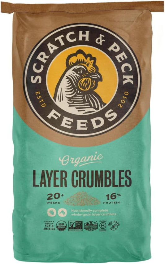 Scratch and Peck Feeds Whole Grain Layer Crumbles Chicken and Duck Feed - 25 lbs Bag - Corn-Free and Soy-Free - 16% Protein, Certified Organic and Non-GMO Project Verified Chicken Food