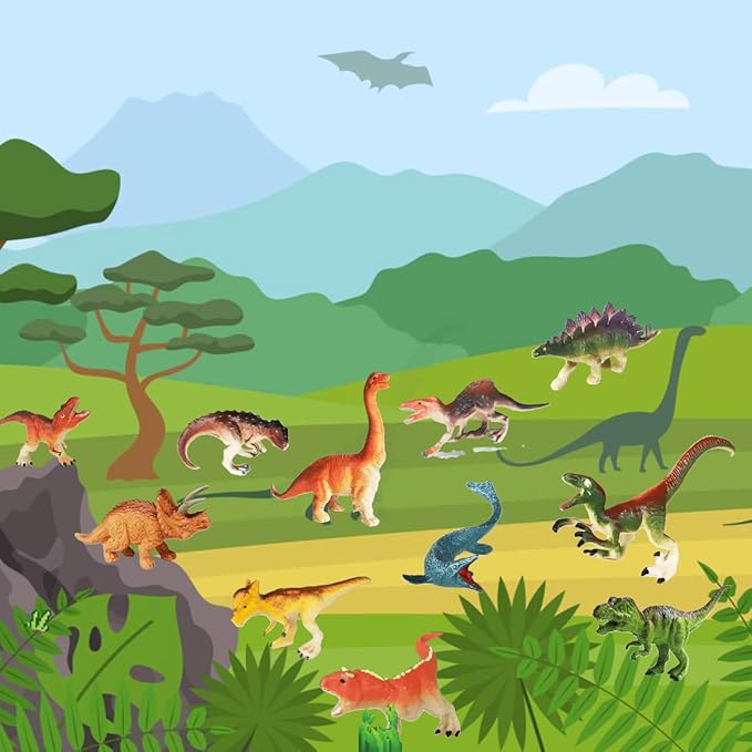 14 Pcs Figures Toys Realistic Mini Dinosaurs Animal Figurines, Plastic Learning Educational Playset Animal Themed Party Supplies Cake Topper Ornaments for Easter Egg Birthday Christmas