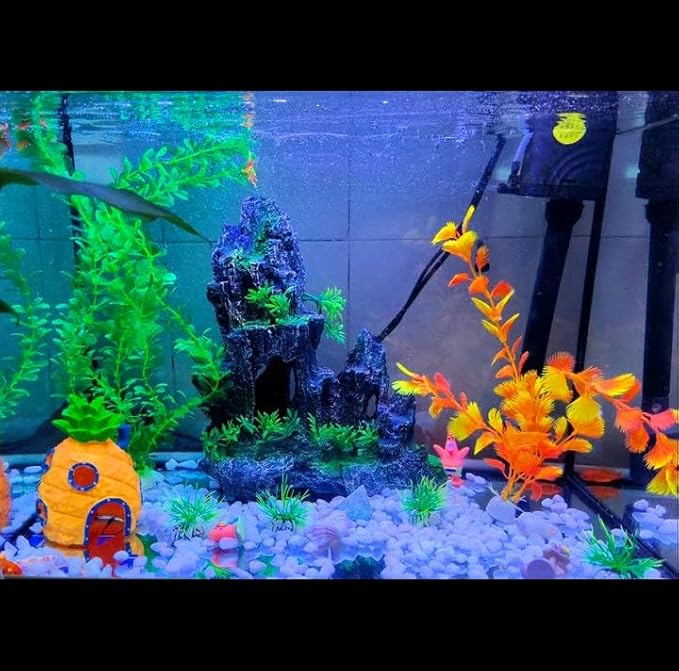 Large Fish Tank Decoration, Rock Mountain View Aquarium Decoration, Tree House cave, Fighting Fish, Shrimp, Hermit Crab, Relaxation and Play, Perfect Hiding in The cave