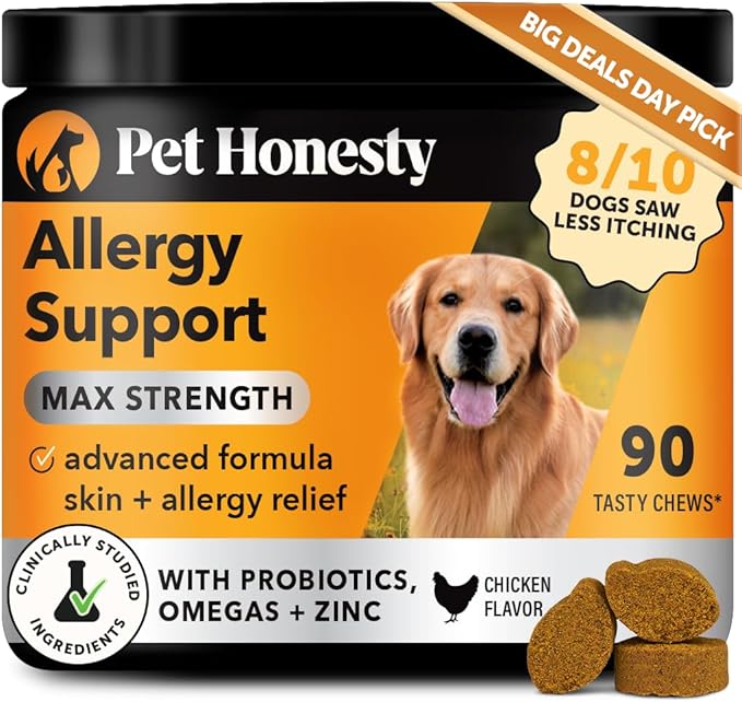 Dog Allergy Itch Relief - Maximum Strength Itch Supplement with Probiotics for Dogs - Immune Support & Skin Relief for Seasonal Allergies - Natural Itchy Skin Paw Relief - (Chicken, 90 Ct)