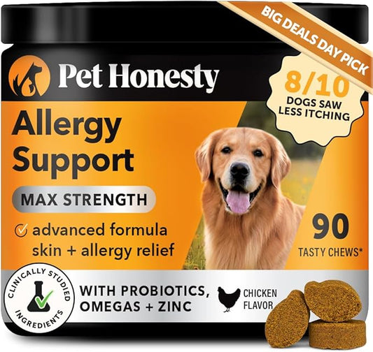 Dog Allergy Itch Relief - Maximum Strength Itch Supplement with Probiotics for Dogs - Immune Support & Skin Relief for Seasonal Allergies - Natural Itchy Skin Paw Relief - (Chicken, 90 Ct)
