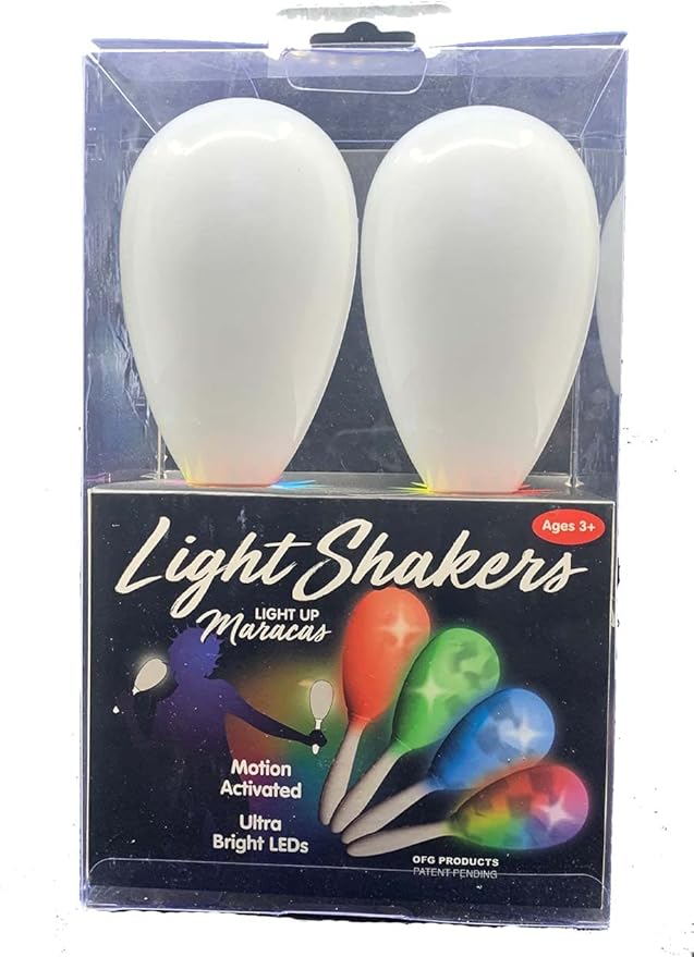 Pack of 2 Light Shakers LED Light Up Maracas - Choose From Multiple Modes: Solid Red, Green, and Blue; Plus COLOR CHANGE (Alternates Colors With Every Shake)