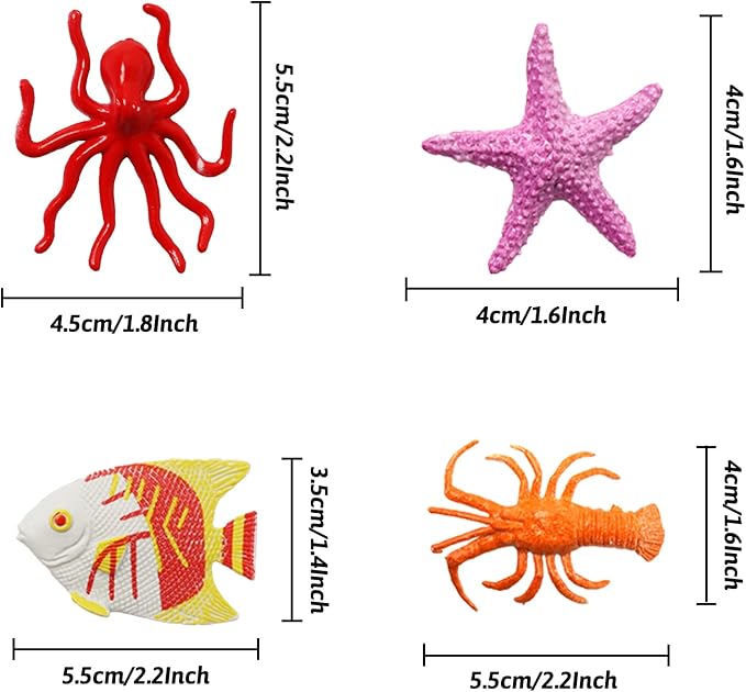 32 Pack Assorted Mini Vinyl Plastic Ocean Sea Animal Figures Toy Set, Realistic Under The Sea Life Figure Bath Gift for Child Educational Kids Party Cake Cupcake Topper