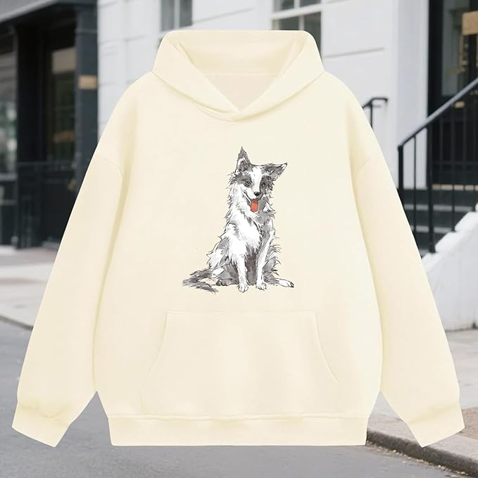 Oversized Hoodies for Women 2025 Trendy Cute Dog Cat Print Sweatshirts Hooded Pullover Tops with Kangaroo Pocket