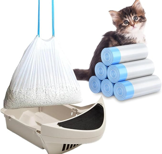 120 Pack Cat Litter Bags with Drawstring, Compatible with Litter-Robot 3/4 Heavy Duty Cat Litter Box Liners Waste Bags Replacement