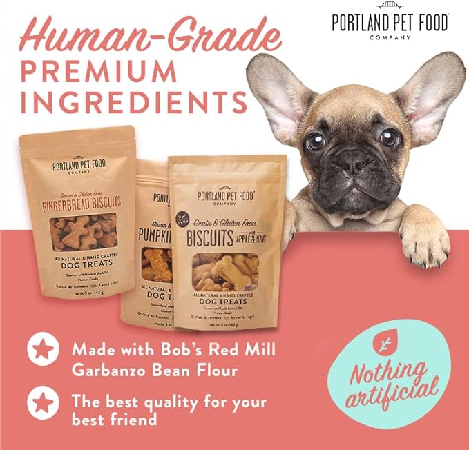 Portland Pet Food Company Healthy Dog Treats Vegan Variety Pack - Grain-Free, Human-Grade, Apple, Gingerbread, Pumpkin Treats - Natural Dog Training Treats & Biscuits Made in The USA Only - 3-Pack
