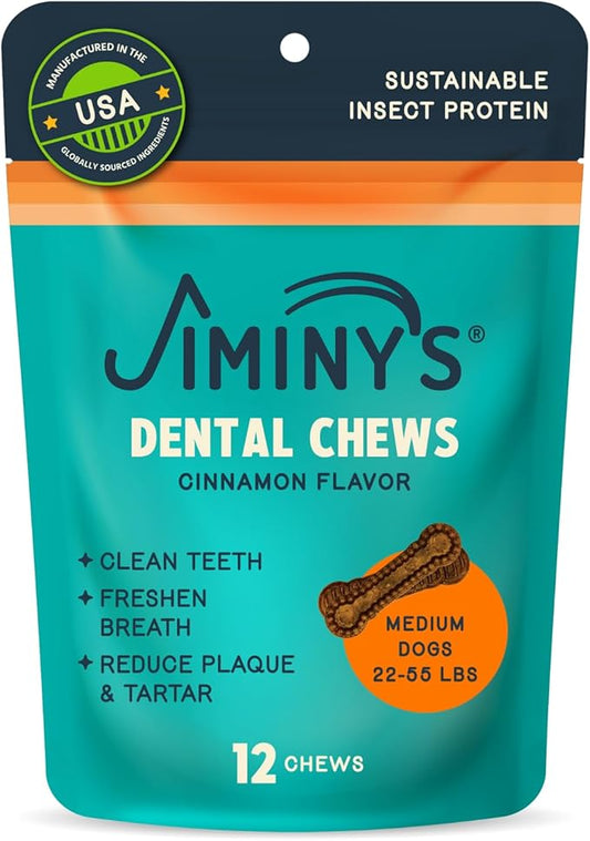 Jiminy's Dental Chews for Dogs, Cinnamon Flavor, Scientifically Proven to Improve Oral Health, Dental Bones Clean Teeth, Fight Bad Breath, and Removes Plaque and Tartar, Small, 20ct (Pack of 1)