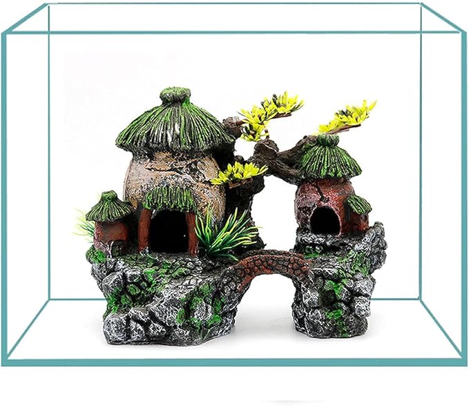 IBWell Classical Lifelike Chinese Landscape Resin Aquarium Castle Decorations Fish Tank Ornaments (House)