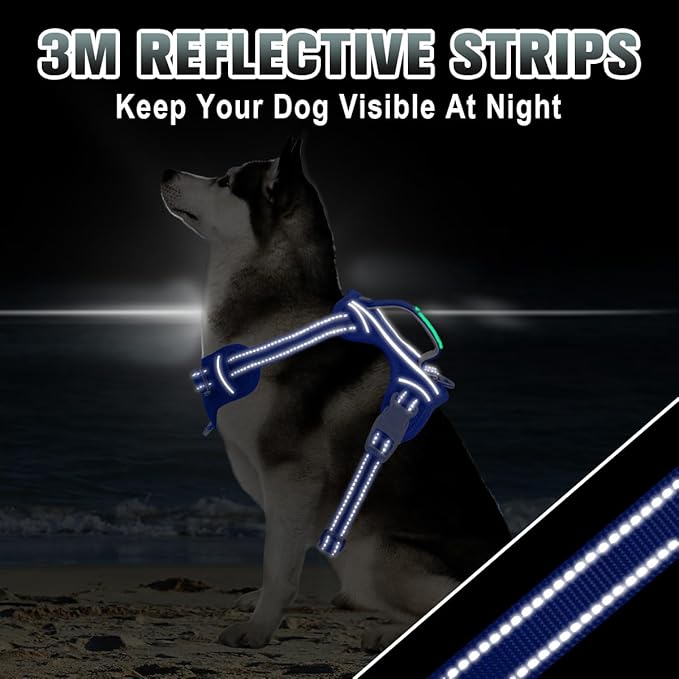 BARKBAY No Pull Dog Harness Large Reflective Dog Harness with Front Clip and Easy Control Handle for Walking Training Running with ID tag Pocket(Sapphire Blue,XL)