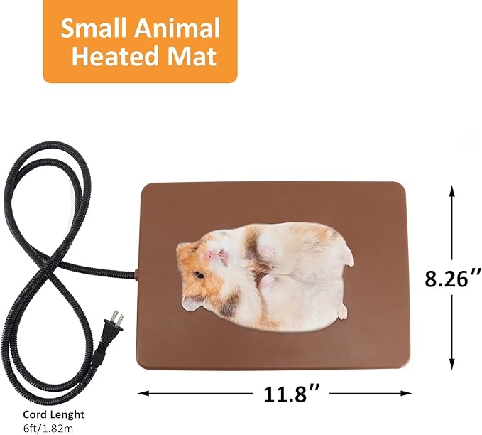 Small Animal Heating Pad, Small Animal Bed, Outdoor/Indoor Winter Thermal Heating Pad for Rabbits, Guinea Pigs & Chickens, Waterproof & Chew-Resistant, 20W, Energy-Efficient, 11.8 x 8.2 in
