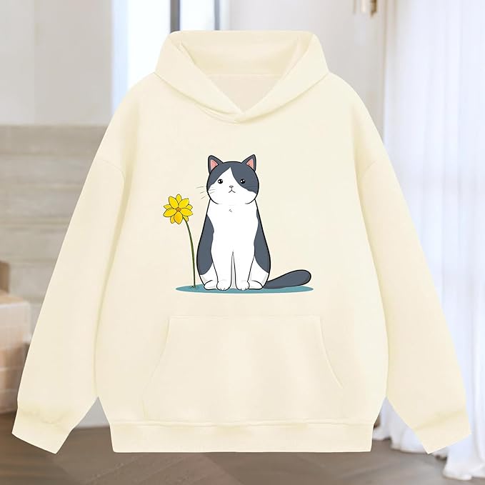 Oversized Hoodies for Women 2025 Trendy Cute Dog Cat Print Sweatshirts Hooded Pullover Tops with Kangaroo Pocket