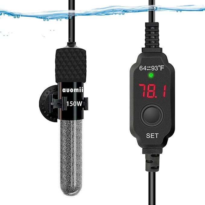 Small Submersible Aquarium Heater,Adjustable Mini Fish Tank Heater 25/50/100/150/200/300 Watts with External Temperature Controller, LED Display, Smart Memory, Used for 1-60 Gallons (150W)