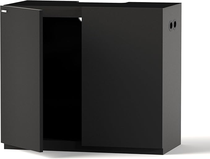 LANDEN Wooden Storage Cabinet with Modern Accent Design, Multi-Purpose Furniture for Living Room and Home Décor, Works as Aquarium Stand for up to 44 Gal Tanks, Matte Black, W35.5xD17.7xH31.5 in