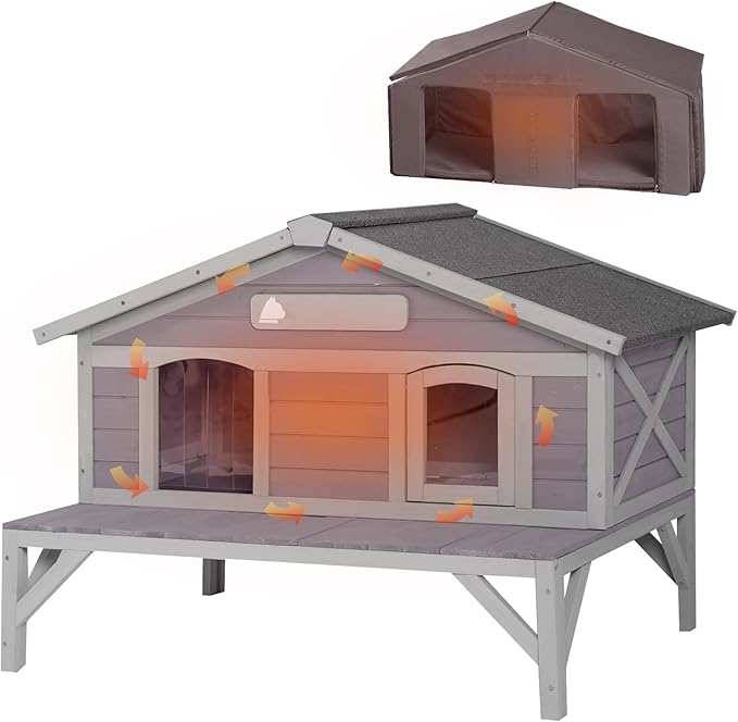 Aivituvin Outdoor Cat House with 100% Insulated Liner Weatherproof Feral Kitty Shelter for Winter,Large Opening Roof