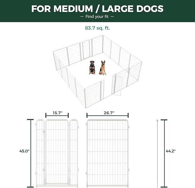 FXW Homeplus Unleashed Indoor Dog Playpen - Stress-Free and Safe Play, Heavy Duty 45 Inch 16 Panels Dog Pen for Large Dogs, White│Patented