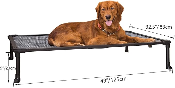 Veehoo Chew Proof Elevated Dog Bed - Cooling Raised Pet Cot - Rustless Aluminum Frame and Durable Textilene Mesh, Unique Designed No-Slip Feet for Indoor or Outdoor Use, Black Silver, X Large