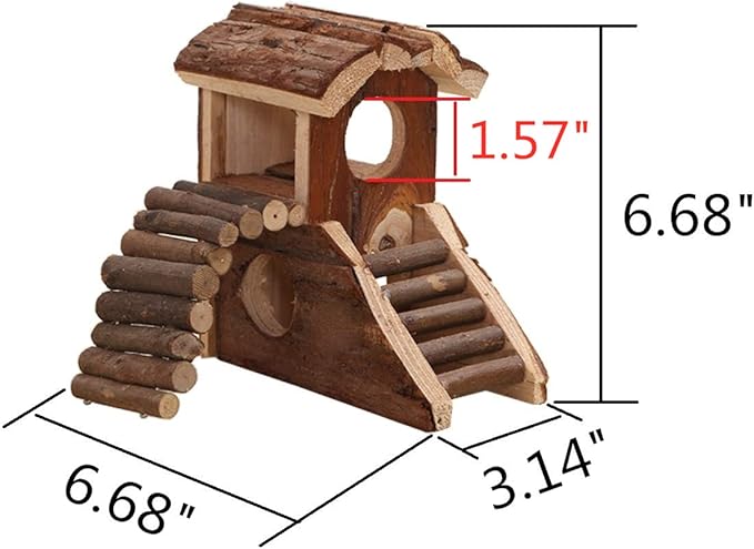Wontee Hamster Wood House Hideout Hut for Dwarf Hamsters Mice Small Gerbils (C- Hamster House)