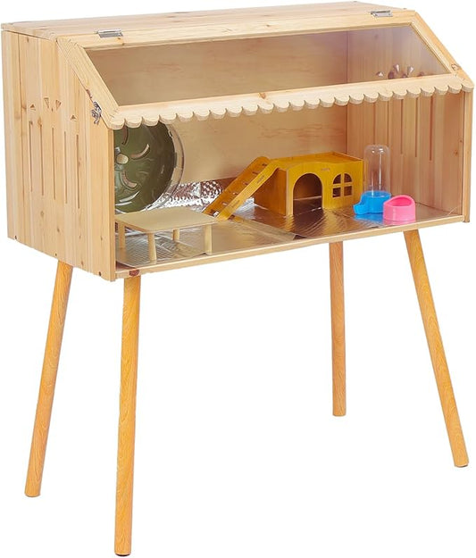 Brooder Box for Chicks Hamster Rat Cage Glass Bottom, Wooden Habitat Chew Proof Guinea Cages and Rat Habitat with Acrylic Sheets and Openable Top 31.5 X 15.7 X 15.7in