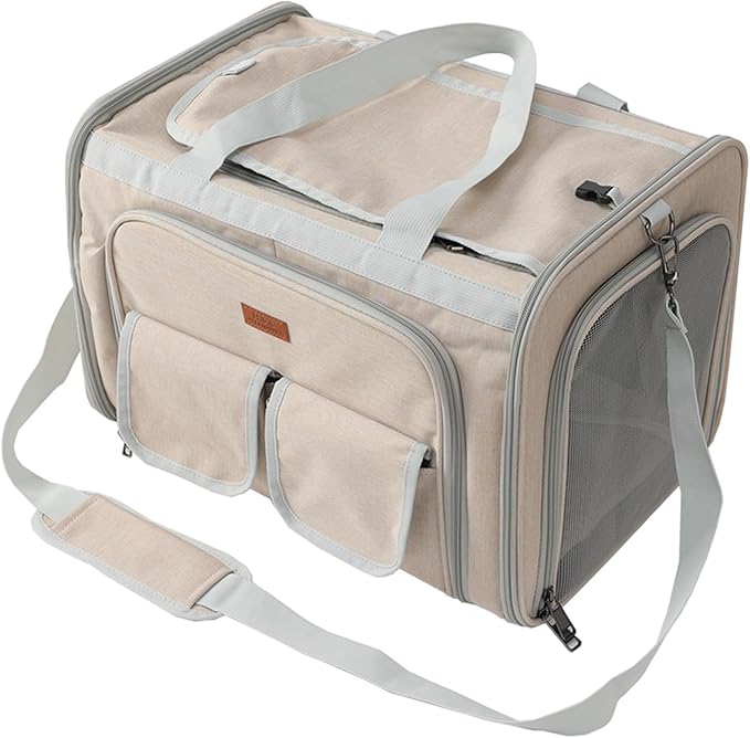 Khaki Dog Carrier Airline Approved,Small Puppy Bag Cats Carriers Soft,Softsides Expandable,Rabbit Bunny Pets Travel Carriers Small Animals Outdoor Carry Kennel