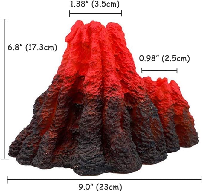 Tank Decoration Volcano Ornament Lava Explosion Look Aquarium Decorations with Multi-Color LED Spotlight for Fish Tank (L)