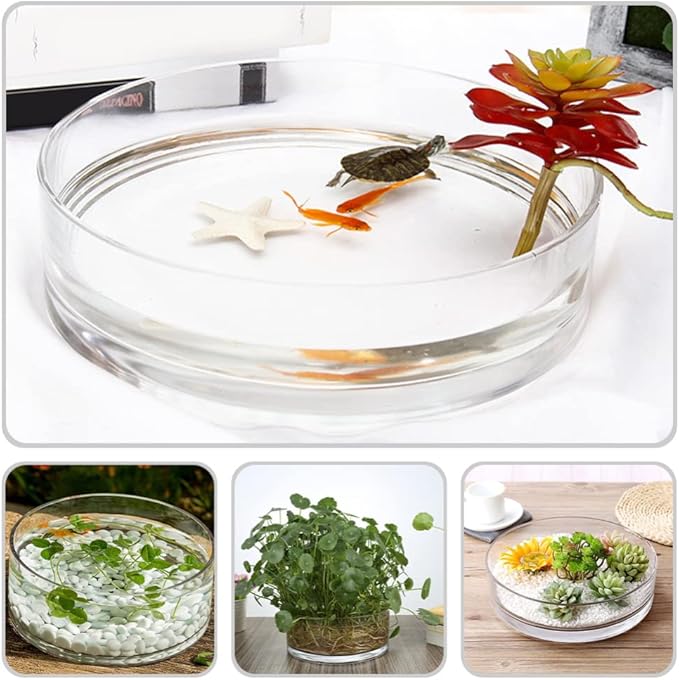 Glass Bowl for Centerpieces, Fish Bowls Decorative Width 5.9", Height 3.1", Lotus Flower Bowl, Round Glass Vase for Wedding Party Event, Home Office Decor