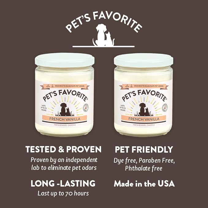 Pet's Favorite Pet Odor Candle, Clean Burning, Long Lasting Scented Candles with a Cotton Wick. (French Vanilla, Pack of 2)