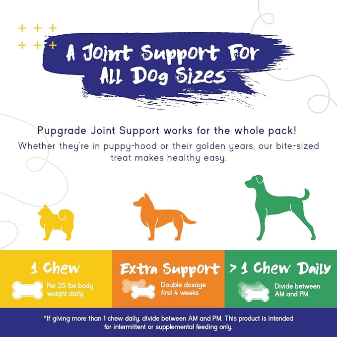 PupGrade Joint Support Supplement for Dogs - Natural Glucosamine Chondroitin with MSM - Hip & Joint Pain Relief - Recommended for Hip Dysplasia, Arthritis & Joint Disease - USA Tested - 360 Chews