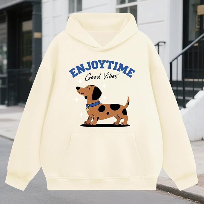 Oversized Hoodies for Women 2025 Trendy Cute Dog Cat Print Sweatshirts Hooded Pullover Tops with Kangaroo Pocket