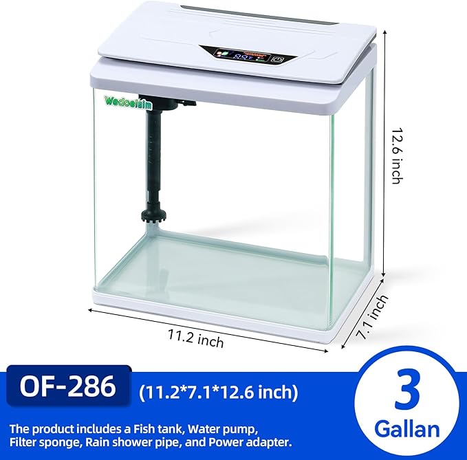 3 Gallon Fish Tank Starter Kit with 7-Color LED, Filter & Oxygenation System – High-Clarity Betta & Goldfish Aquarium