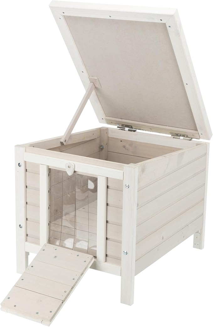 TRIXIE Outdoor Cat House, Weatherproof Cat Home with Raised Floor, Hinged Asphalt Roof & Covered Opening, Small Outdoor Shelter for Cats and Small Animals, Gray Fir Wood