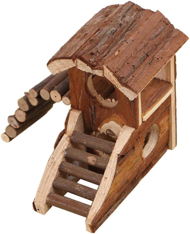 Wontee Hamster Wood House Hideout Hut for Dwarf Hamsters Mice Small Gerbils (C- Hamster House)