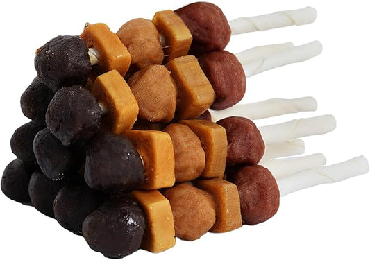 Dog Treats, Kabobs Chews Made with Sweet Potato, Turkey, Chicken & Duck, Rawhide Sticks for Dogs, Long-Lasting, High Protein Dog Treat for Small Medium Large Dogs, 12 Count