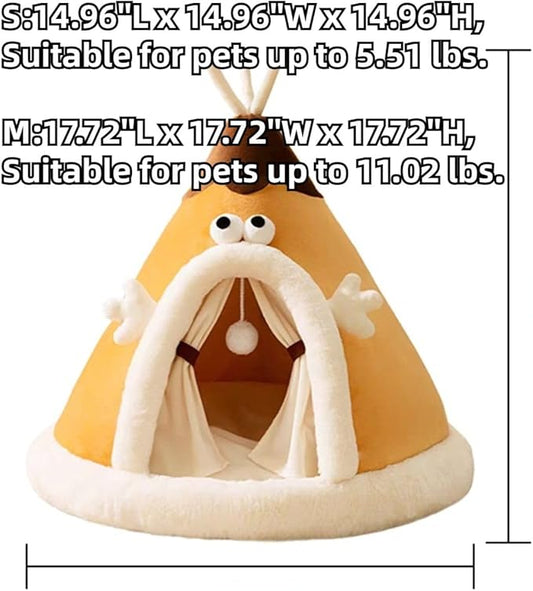 Rabbit Cave Bed, Comfortable Triangle Pet Teepee, Holiday Bunny Cave House and Bed, Extremely Cozy and Warm Tent for Cat Rabbit and Small Dog (Yellow,Medium)
