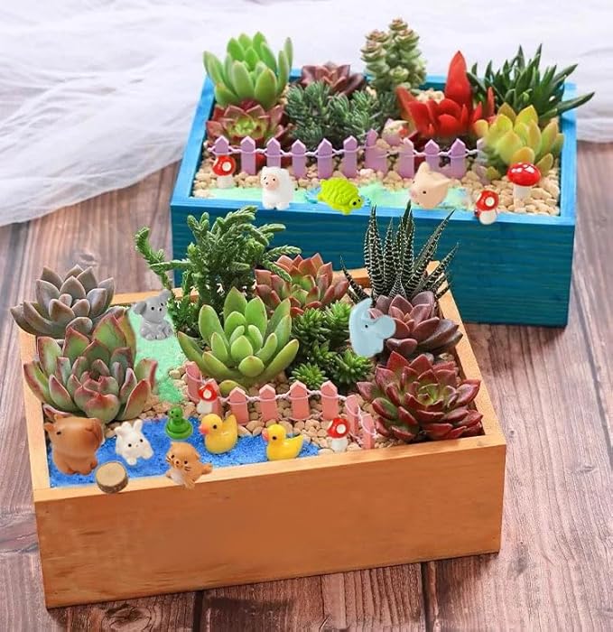 Mini Resin Animals Set, 46 Pcs, Tiny Resin Animal, Mini Resin Animals Bulk, Miniature Trees Moss for Garden Décor Micro Landscape Ornaments Kit Fairy Garden Dollhouse Accessories