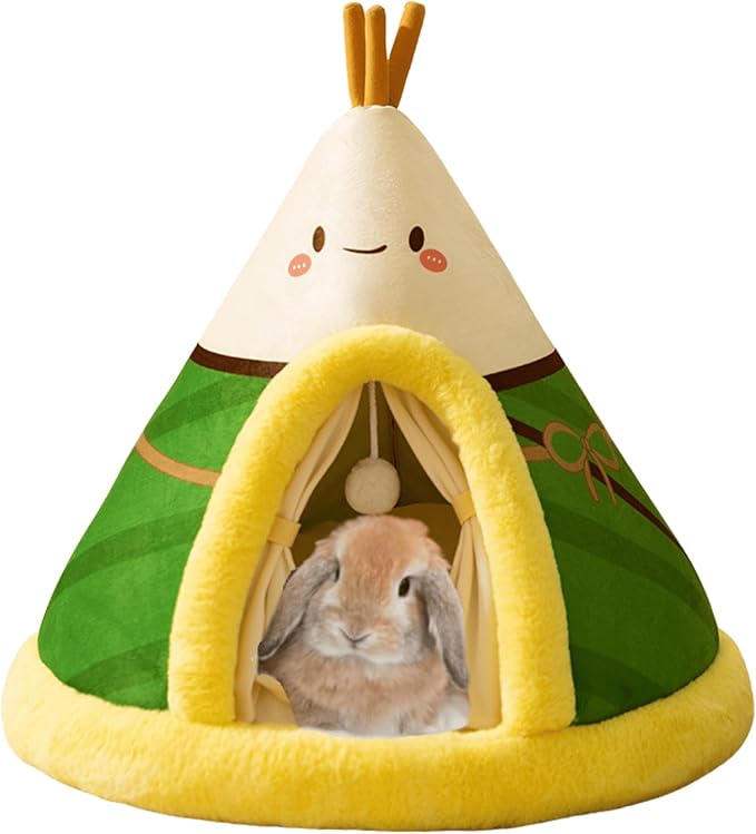 Rabbit Cave Bed, Comfortable Triangle Pet Teepee, Holiday Bunny Cave House and Bed, Extremely Cozy and Warm Tent for Cat Rabbit and Small Dog (Green,Medium)