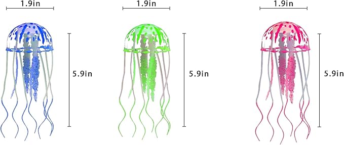 Glowing Aquarium Jellyfish Decoration, Blue, Green, and Red, Plastic Material, Glowing Fish Tank Decoration, Size: 6.5 x 3.5 x 3.5 inches