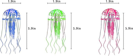 Glowing Aquarium Jellyfish Decoration, Blue, Green, and Red, Plastic Material, Glowing Fish Tank Decoration, Size: 6.5 x 3.5 x 3.5 inches