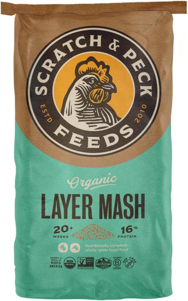 Scratch and Peck Feeds Whole Grain Layer Mash Chicken and Duck Feed - 25 lbs Bag - Corn-Free and Soy-Free - 16% Protein, Certified Organic and Non-GMO Project Verified Chicken Food
